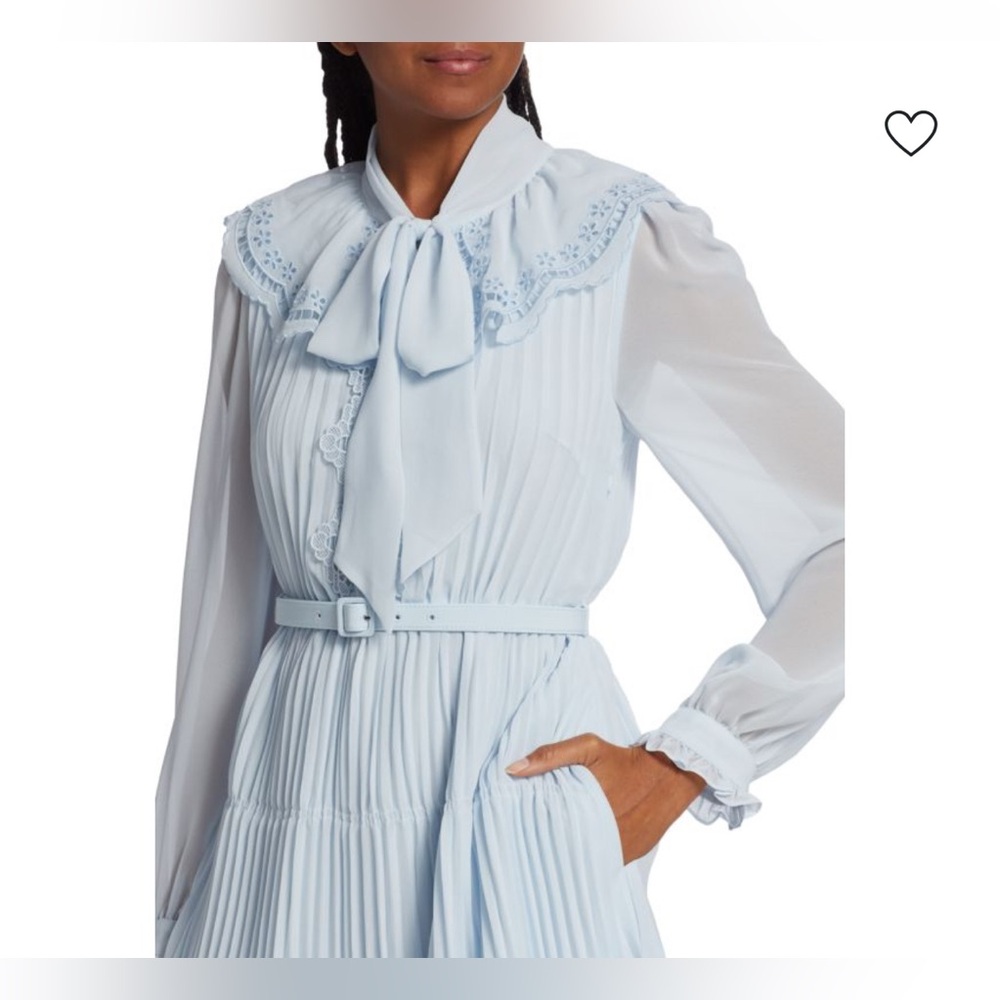 SELF-PORTRAIT Broderie Collar Chiffon Mini Dress In Light Blue - Picture 2 of 8